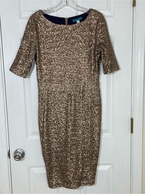 Pim + Larkin Gold Sequin Midi Dress Party Cocktail Prom Glam Bodycon Size Medium